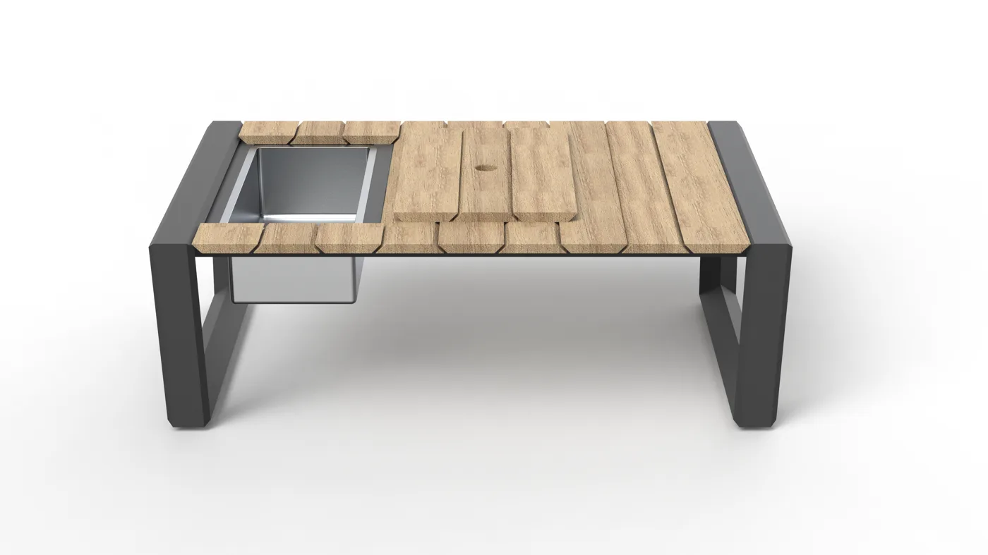 Bato coffee table (rectangular teak, some with inset ice-bucket/tray)