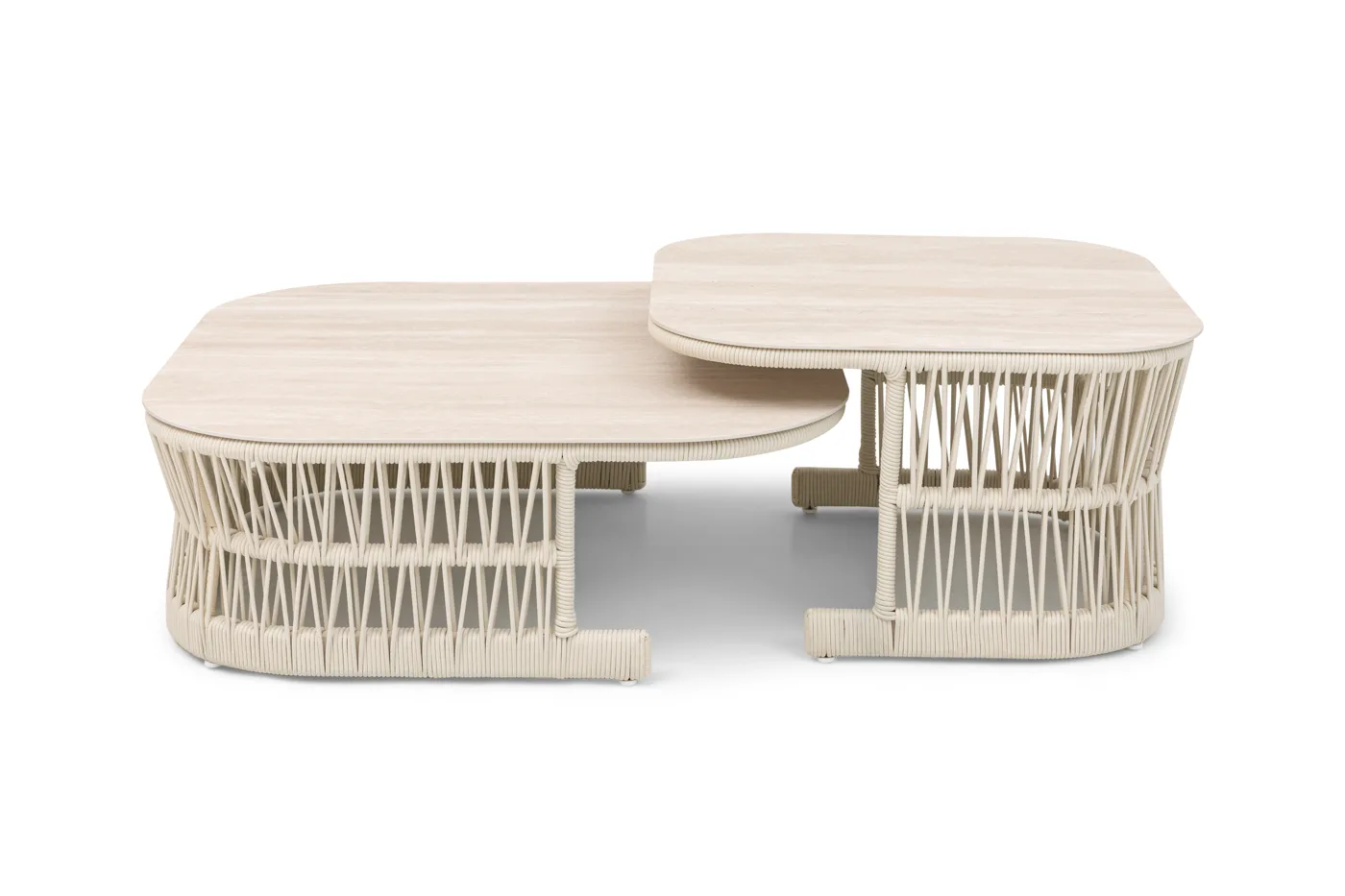 Baybay coffee table - nested set (rope base, teak top)